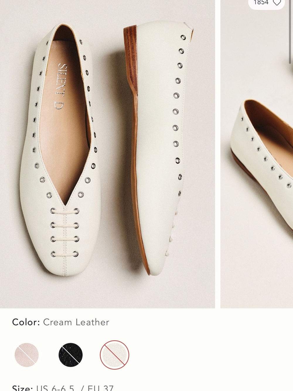 silence + noise Cream Leather Stud-Trim V‑Toe Flats NEW without box